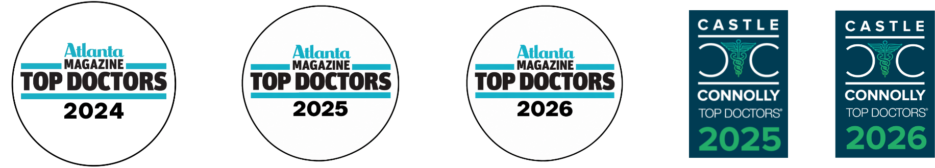 Atlanta Magazine Top Doctors 2024, 2025, 2026 Logos & Castle Connoly Top Doctors 2025, 2026 Logos