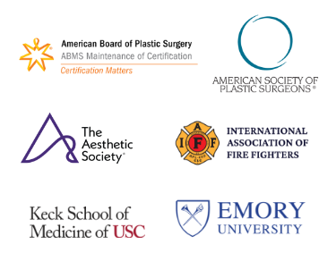 American Board of Plastic Surgery, American Society of Plastic Surgeons, The Aesthetic Society, International Association of Fire Fighters, Keck School of Medicine of USC, and Emory University 