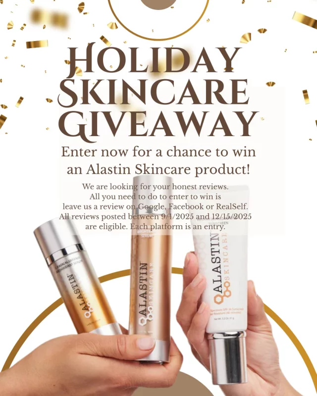 Leave us an honest review on Google, Facebook or RealSelf for a chance to win one full size Alastin skincare product. 

Already left a review recently? You already entered! All reviews left between 9/1/25 and 12/15/25 qualify! Leave a review on all three platforms for three times the chances to win!

You can leave us a review on Google here: https://tinyurl.com/ReviewHPS
Or RealSelf here: https://www.realself.com/review/write?dr_id=10872634