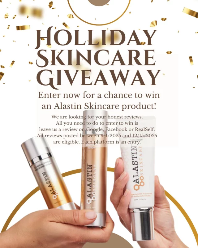 Leave us an honest review on Google, Facebook or RealSelf for a chance to win one full size Alastin skincare product. 

Already left a review recently? You already entered! All reviews left between 9/1/25 and 12/15/25 qualify! Leave a review on all three platforms for three times the chances to win!

You can leave us a review on Google here: https://tinyurl.com/ReviewHPS
Or RealSelf here: https://www.realself.com/review/write?dr_id=10872634