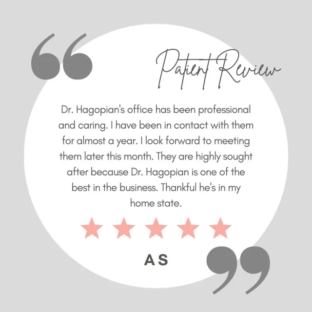 Hearing from patients is one of the most meaningful parts of what we do. If you have had an experience with our team and feel comfortable sharing your journey, we would truly appreciate a review. Your words help others who are searching for answers feel more informed, supported, and hopeful as they take their next step. Thank you for trusting us and for being part of this community.

You can leave us a review on Google here: https://tinyurl.com/ReviewHPS
Or RealSelf here: https://www.realself.com/review/write?dr_id=10872634

#PatientStories #PatientReview #HagopianPlasticSurgery