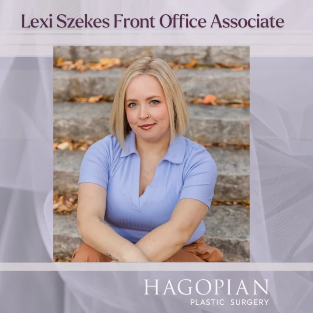 Meet our newest team member Lexi Szekes! 

  What is your job title? 
Front Office Associate
  What do you do on the daily around the office? 
A typical day in the office for me is answering the phone, responding to emails, checking patients in and out, scheduling appointments and assisting with answering questions and guiding new patients leading up to their first appointment with Dr. Hagopian.
 What is your favorite thing about working for Dr Hagopian? 
Some of my favorite things about working for Dr. Hagopian are his positive disposition, his ability to easily talk and relate to all his patients regardless of age or gender. I enjoy sitting in on his consultations and seeing how much he cares about every patient that comes in and how strongly he and our team advocate for each patient to get the absolute best care.
 What is your favorite local restaurant? 
My favorite restaurant in Atlanta is Little Sparrow located in West Midtown.
 What is your favorite dad joke?
Why is Peter Pan always flying? Because he Neverlands!
 What is a quote that best represents your personality? 
A quote that best represents me is “Have courage and be kind”. It's a quote from Cinderella that I’ve told myself almost daily for the last 10 years.
 About you in your own words:
Hi, my name is Lexi, and I have been working for Dr. Hagopian for officially one month! A little bit about me, I live in Grant Park with my partner and our blind dog, Cayo. I am a former American Airlines flight attendant who has always had an interest in surgery, especially plastic surgery. I believe in the empowerment of becoming the best version of yourself whether that’s with surgery or less invasive procedures. I love seeing our patients results and truly watching their lives change, it is the most fulfilling part of my job! When I’m not at work you can most likely find me watching Gilmore Girls while cross-stitching or reading. I’m so grateful for such warm welcomes and to be a part of such a wonderful team!