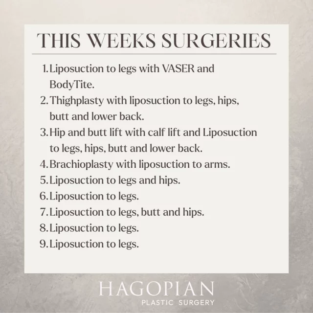 Another full week in the OR, with each case thoughtfully planned around the patient’s needs, goals, and long-term function. From liposuction to complex lifts, every procedure represents a step forward in mobility, comfort, and confidence. We’re honored to be part of these journeys and grateful to the patients who trust our team with their care.

If you would like to see your procedure on this list one day make sure to give the office a call to set up your consultation! 📲 (404)885-8542

If you are interested in taking a closer look at any of these procedures I have before and after pictures of many of these on my website 🌐 www.hagopianplasticsurgery.com 

#drthomashagopian #hagopianplasticsurgery #LipedemaAwareness #plasticsurgery